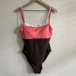 St. Johns Bay Colorblock One Piece Swimsuit Brown Pink White Size 16